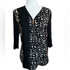 Vince Camuto leopard gold zip blouse